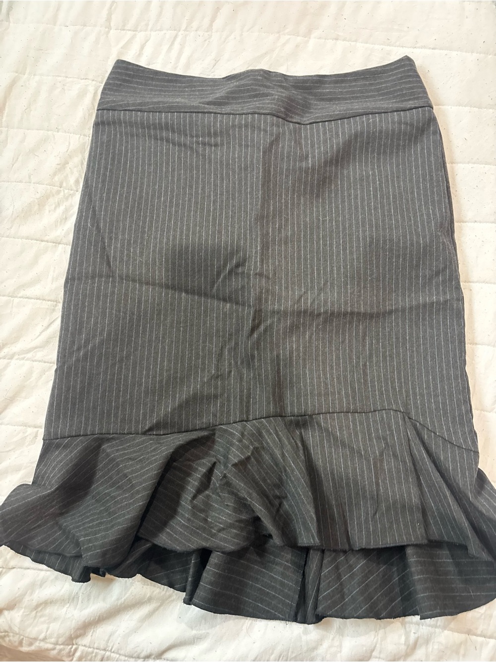 Express Gray Pinstripe Pencil Skirt with Ruffle Hem